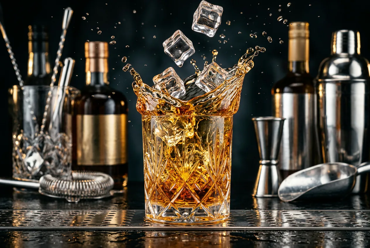 위스키가 튀고 금속이 빛나는 광고 컷, RED V-Raptor XL AI 프롬프트 가이드