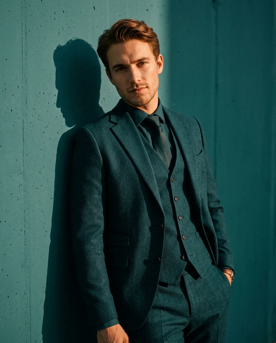 틸오렌지 시네마틱 컬러 그레이딩으로 생성한 남성 패션 에디토리얼 AI 이미지