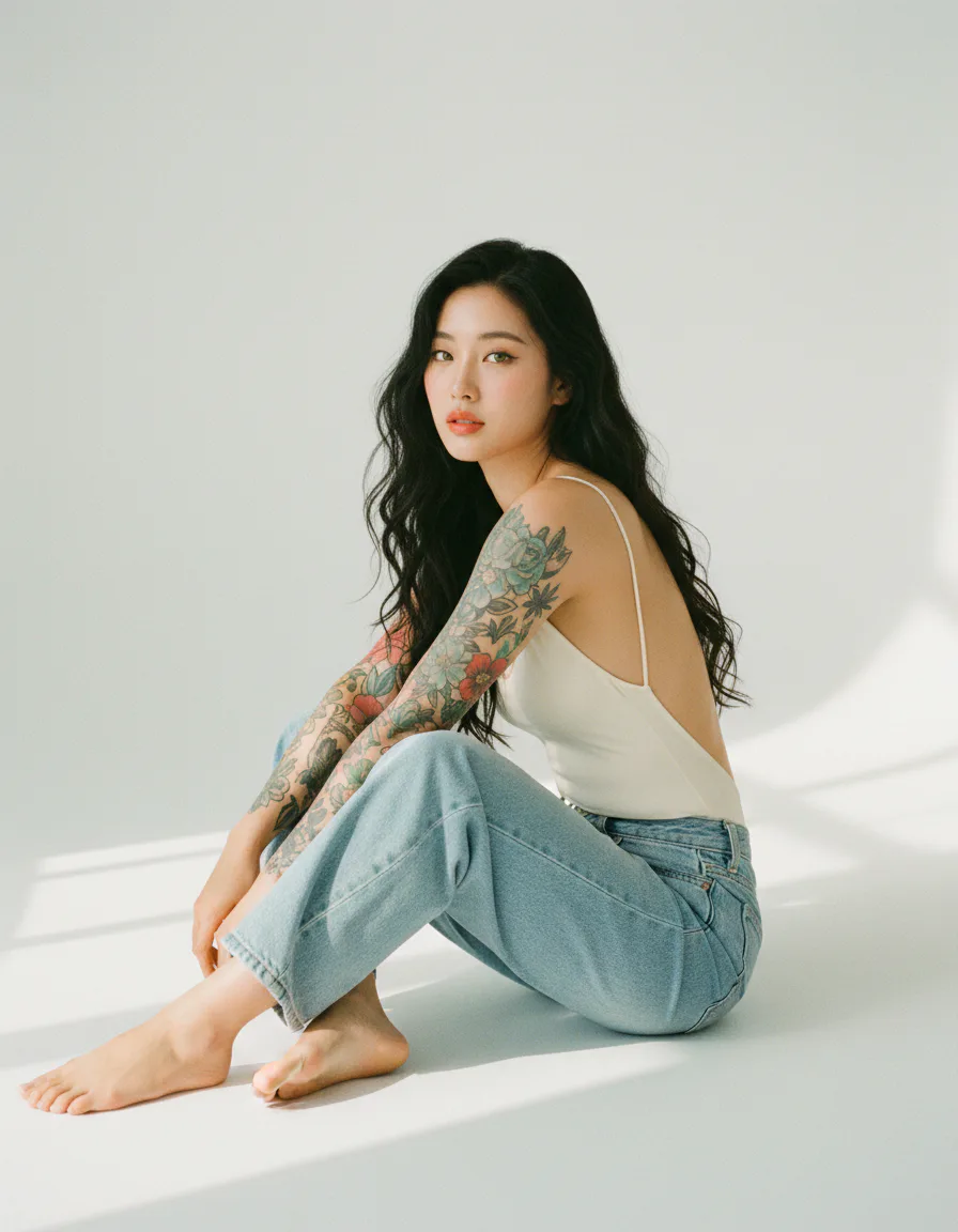 화이트 배경 하나로 매거진 화보 만들기 – 클린 스튜디오 캐주얼 AI 패션 사진 프롬프트 템플릿