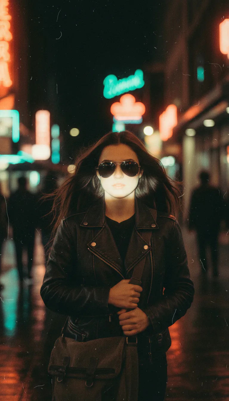 레트로 필름 텍스처와 파파라치 플래시로 촬영한 빈티지 스트리트 AI 이미지