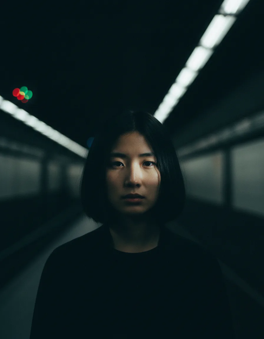 키아로스쿠로 스플릿 라이팅으로 촬영한 도시 지하 공간의 필름누아르 AI 인물 사진