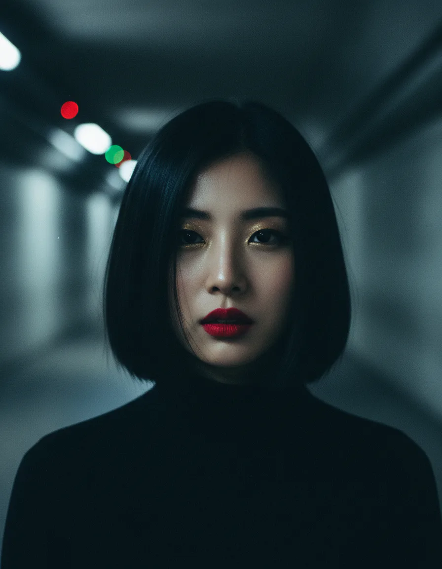 뷰티 브랜드 립스틱 무드샷 AI 이미지 - 키아로스쿠로 스플릿 라이팅