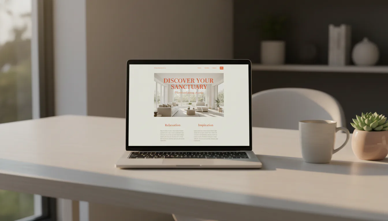 AI 웹디자인 프롬프트로 생성한 세리프 타이포그래피와 코랄 컬러의 웹사이트