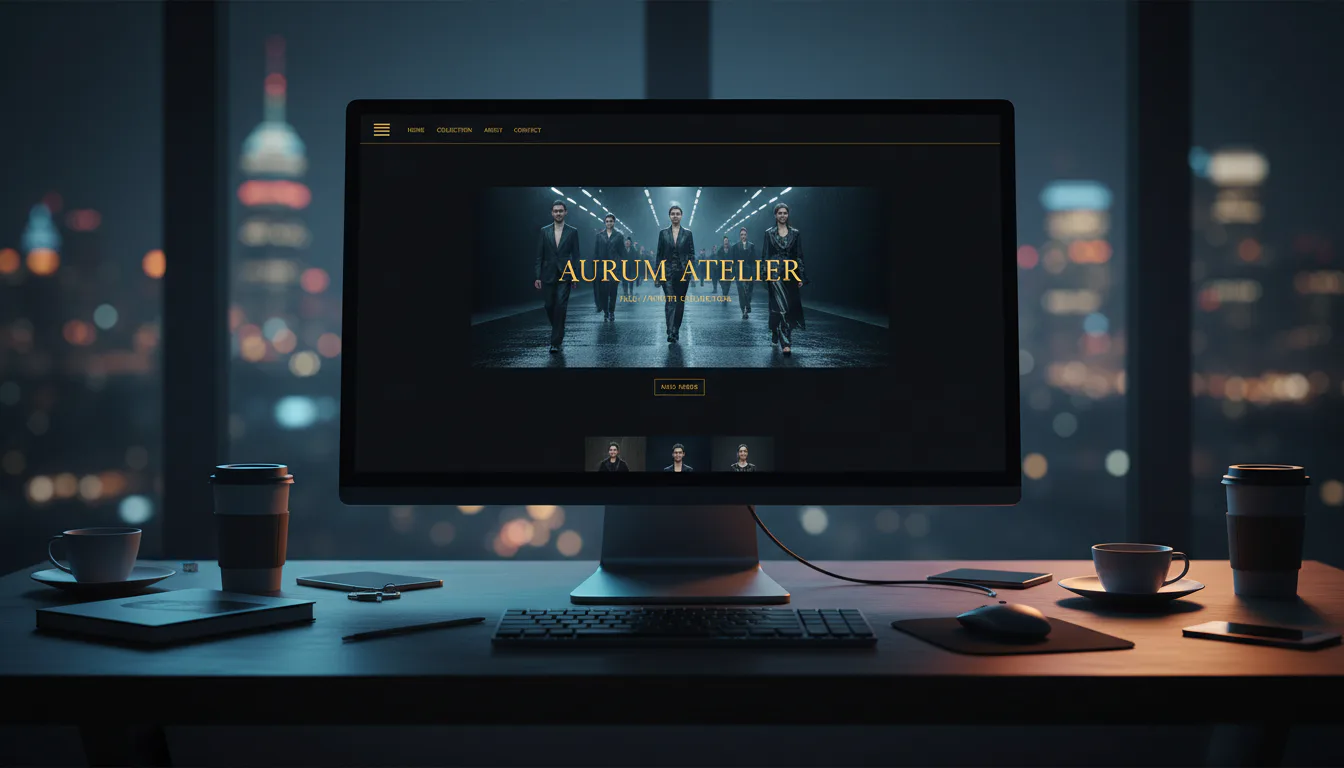 다크 모드 럭셔리 패션 웹사이트의 시네마틱 분위기