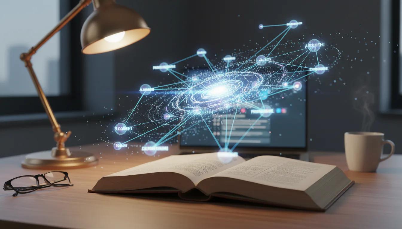 시소러스의 단어 연결 구조를 보여주는 홀로그래픽 시각화