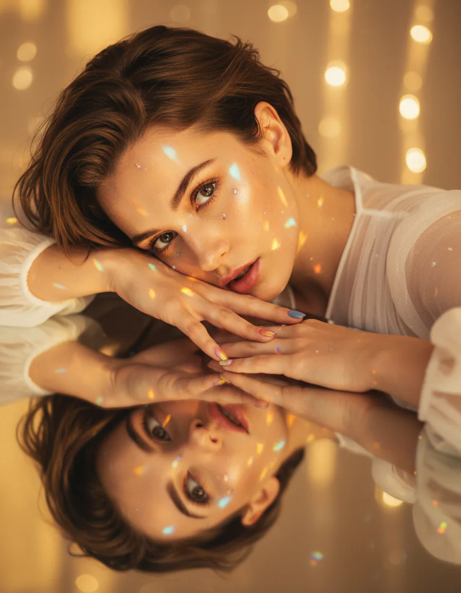 AI 반사광 포트레이트 프롬프트 네일 아트/컬러 화장품 클로즈업 예시 이미지