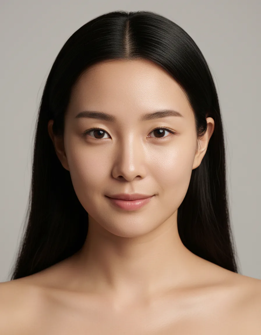 AI로 생성한 데위 스킨 뷰티 캠페인 포트레이트 - 촉촉한 피부 광채와 자연스러운 피부 질감을 구현했다.