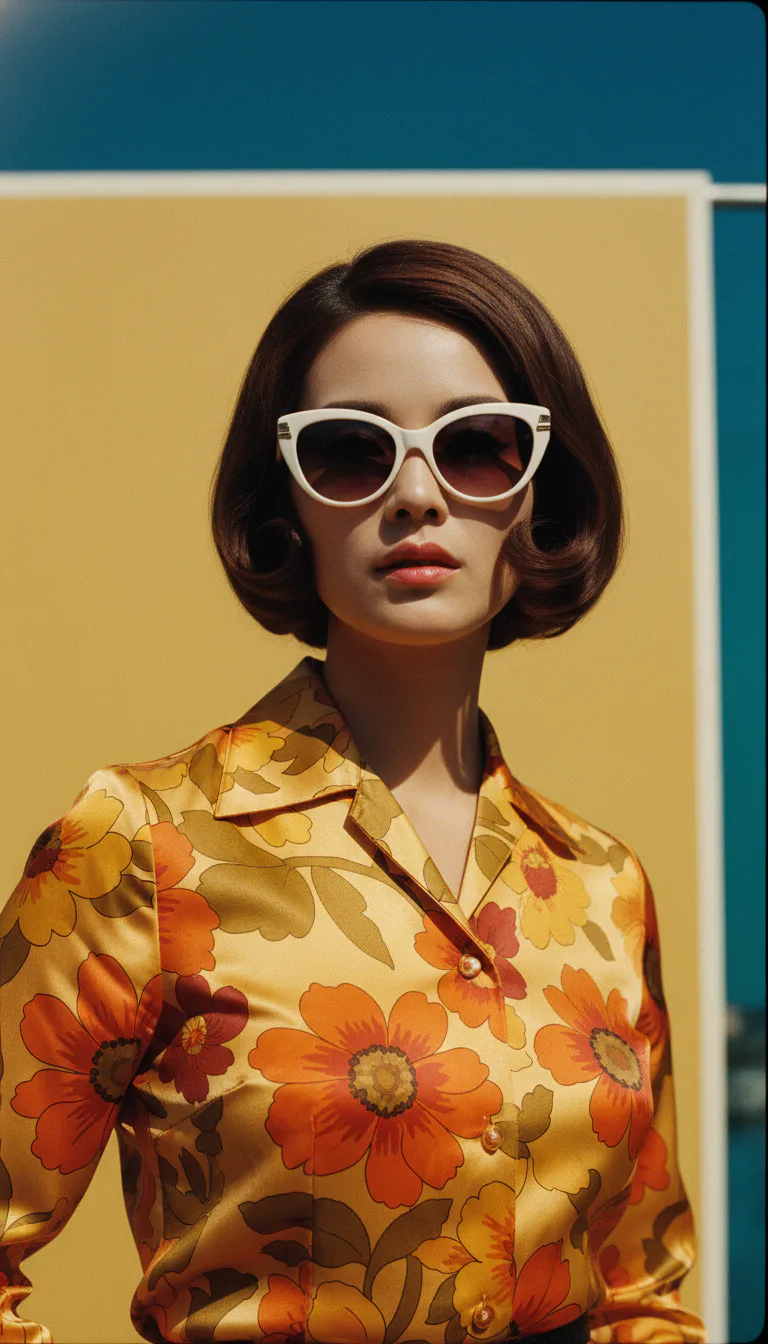 60년대 레트로 패션 에디토리얼 스타일의 AI 생성 비비드 포트레이트