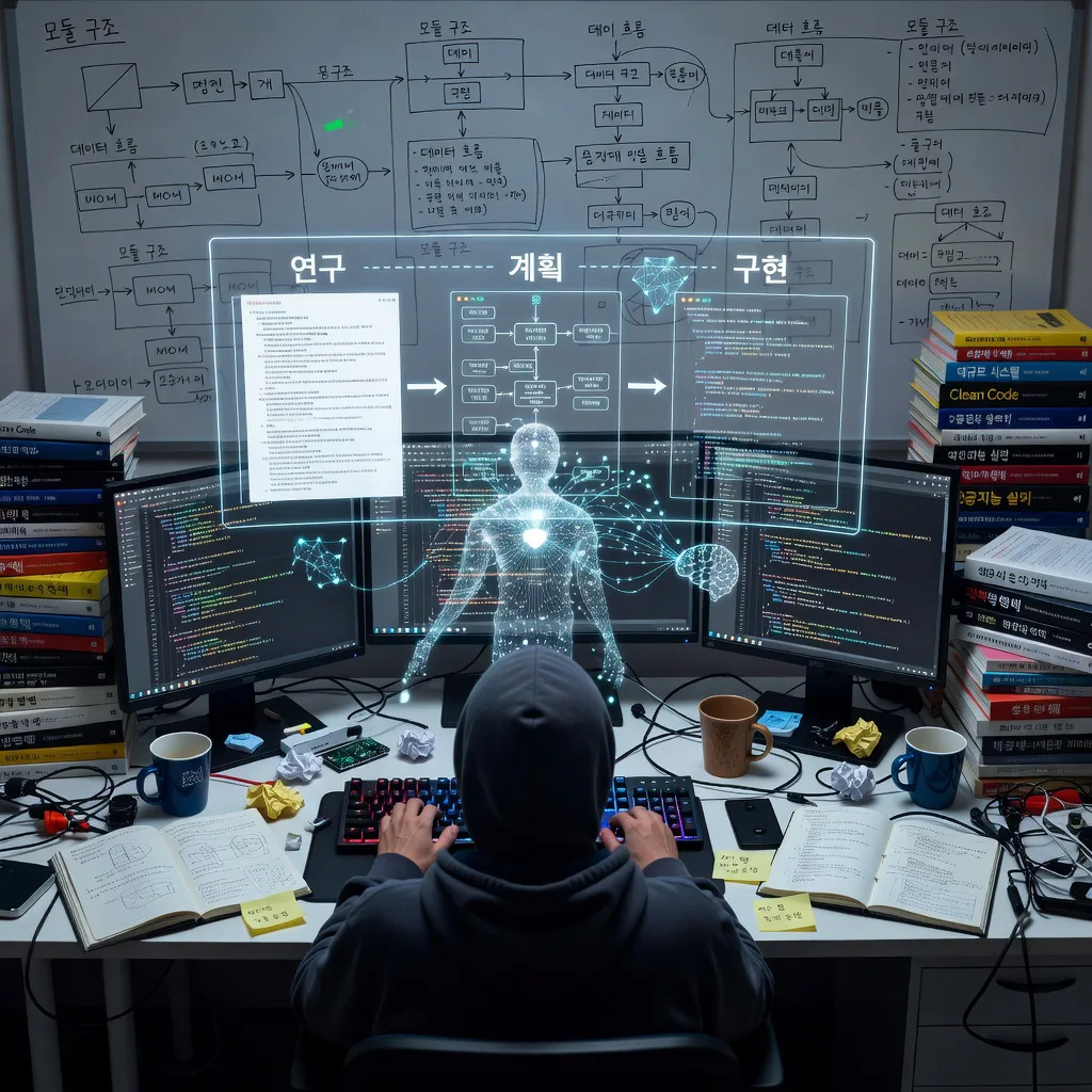 숙련된 개발자들은 대규모 코드베이스에서 AI 에이전트에게 연구-계획-구현 3단계 문서를 중심으로 작업을 위임하며 업무 효율성을 끌어올린다.