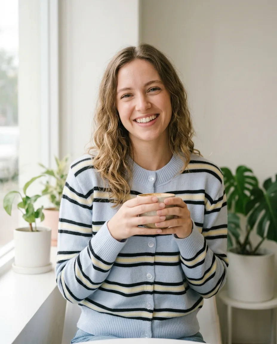 AI로 생성한 카페 스트라이프 가디건 라이프 스타일 이미지