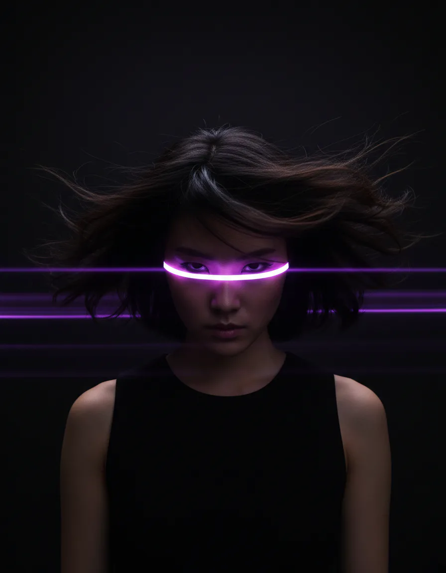 컬러 밴드 포트레이트 AI 이미지 프롬프트 패션 뷰티 캠페인 예시 - 퍼플 밴드