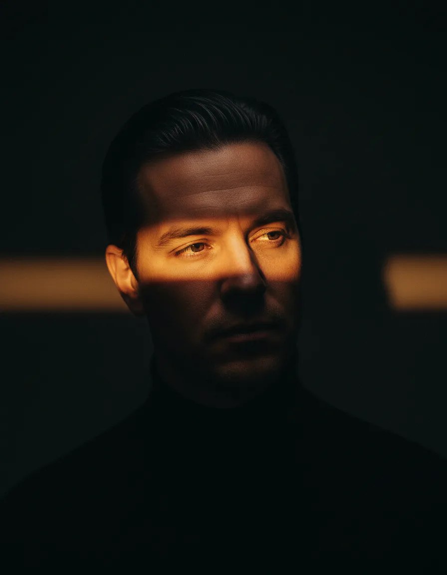 컬러 밴드 포트레이트 AI 이미지 프롬프트 뮤지션 앨범 커버 예시 - 앰버 골드 밴드