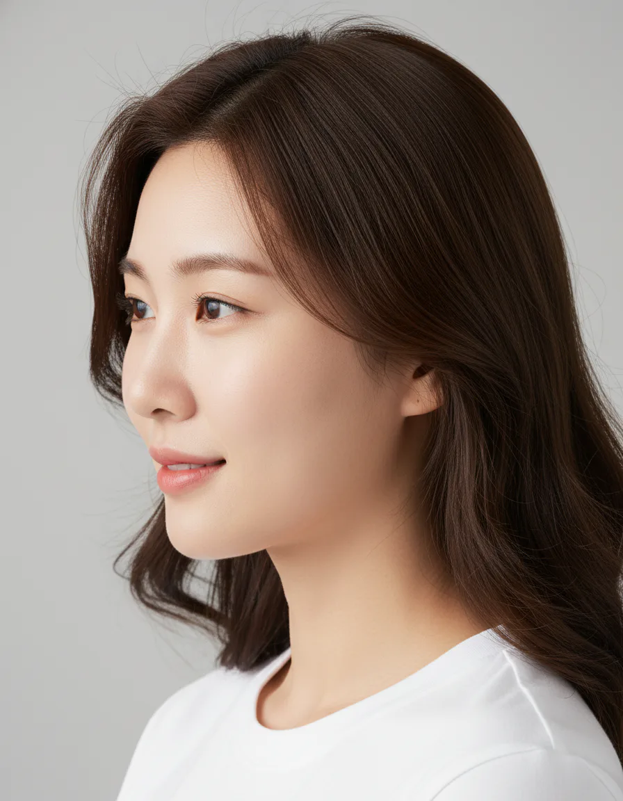 AI 이미지 프롬프트 스튜디오 캐주얼 모델컷 비즈니스 프로필 SNS 커버 예시 - 화이트 크루넥 클로즈업