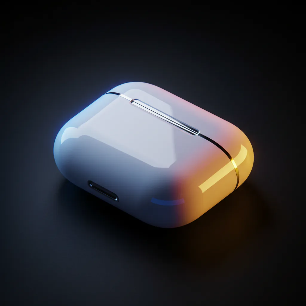 아이소메트릭 뷰로 생성한 프리미엄 무선 이어폰 케이스 제품 사진